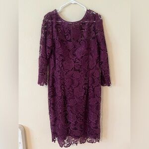 Adrianna Papell Deep Purple Lace Midi Dress